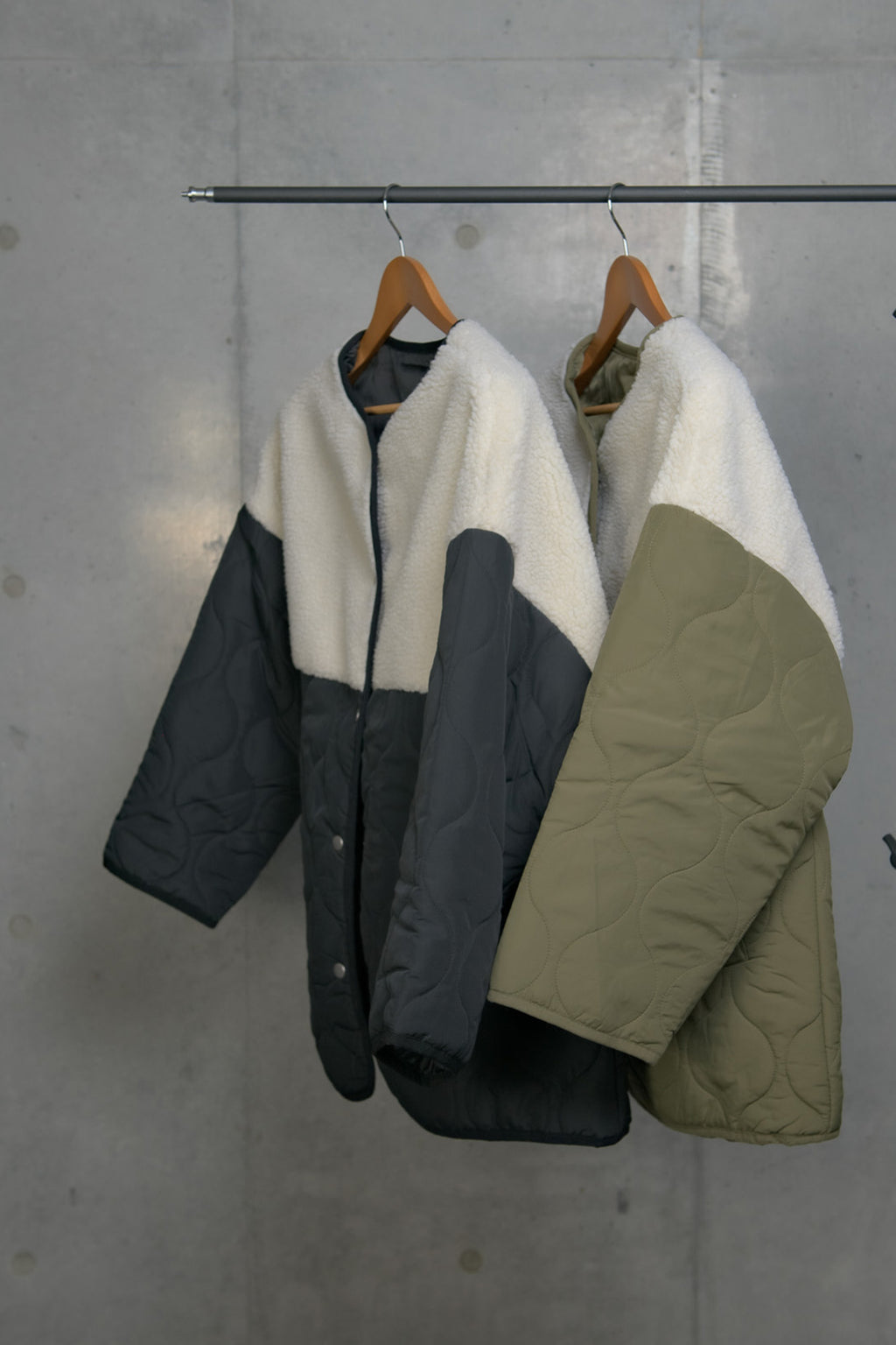 ボア×キルティング中綿ノーカラーブルゾン